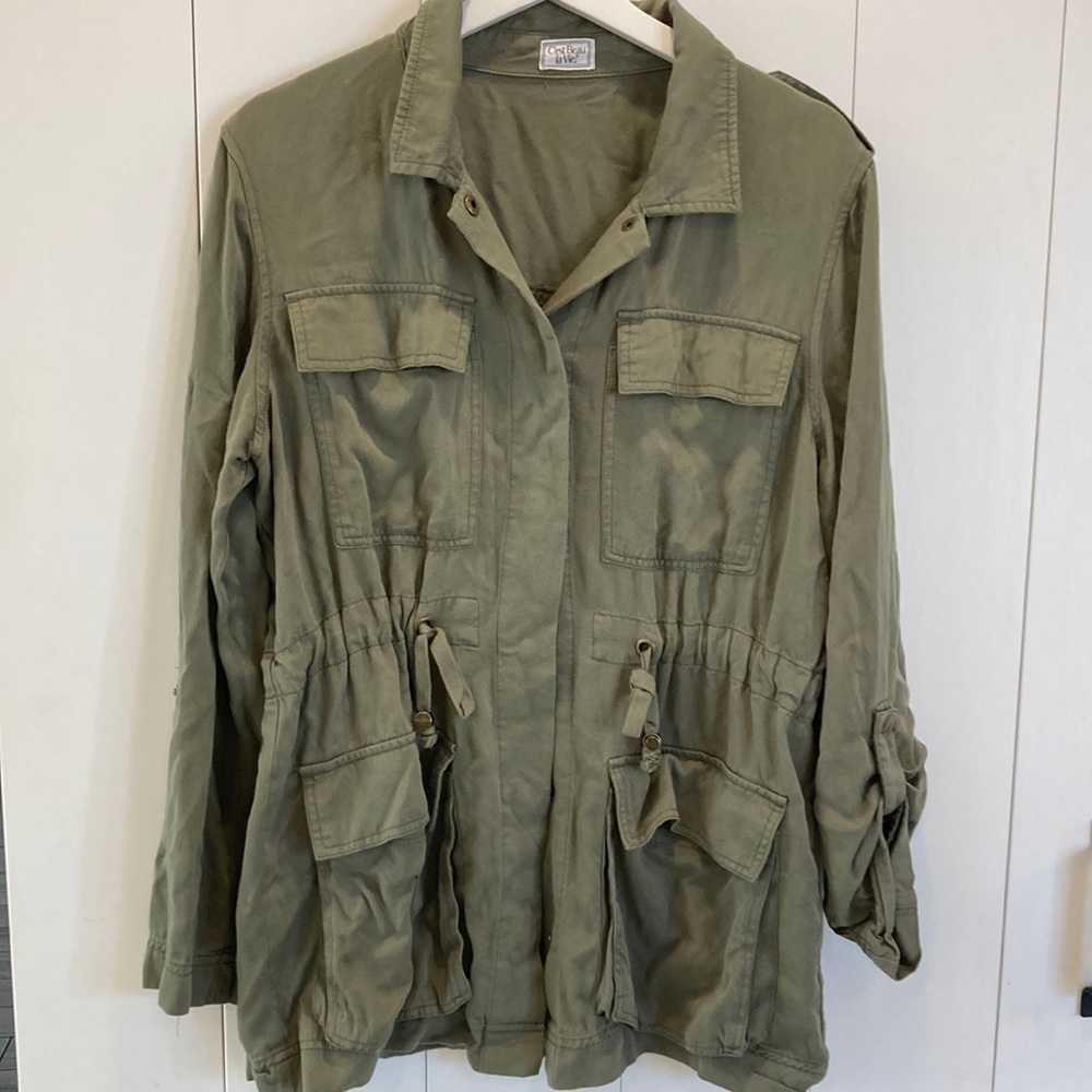 Khaki Green Military Style Overall Shirt Jacket Size 8 10